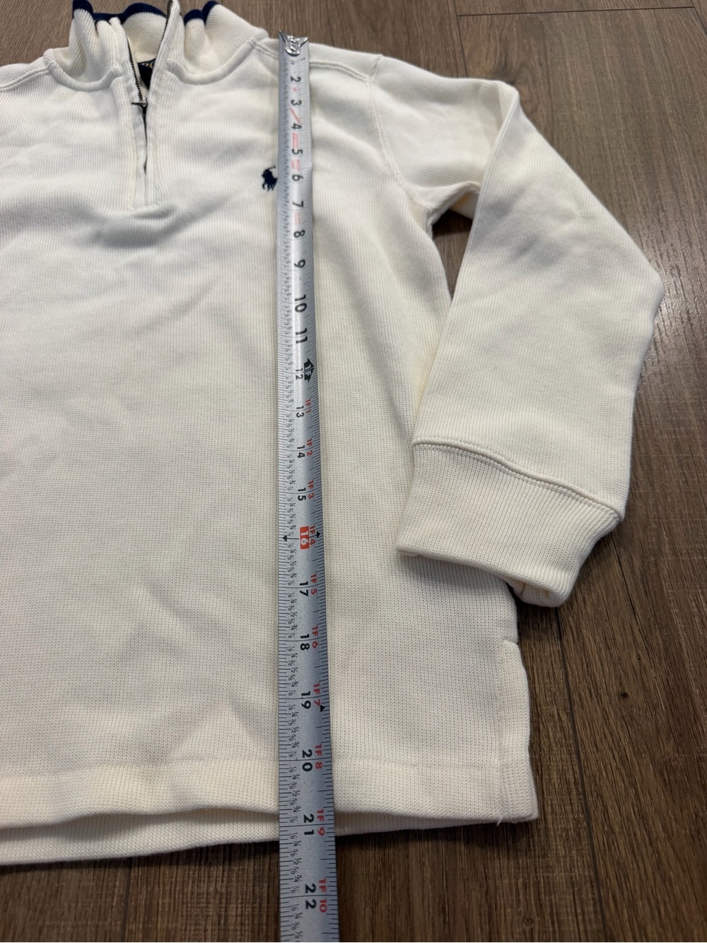 Kids polo Ralph Lauren Cream Half-Zip Sweater with Navy Logo, size S (8) - Picture 6 of 7